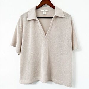 H&M Beige Textured Knit Polo Shirt Size L